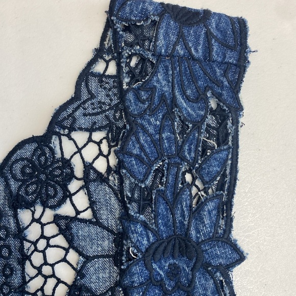 Free People Crown Jewel Denim Dress with Lace detail and scallop bottom hem, XL - Picture 9 of 17